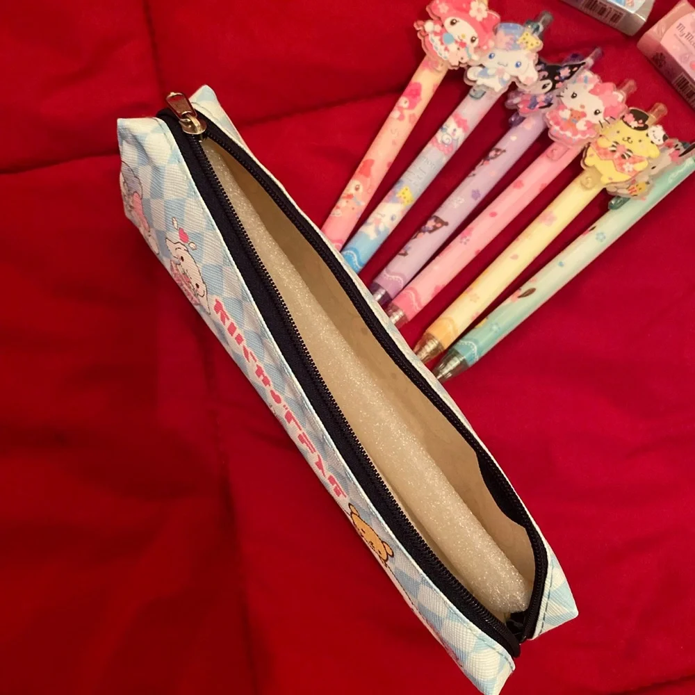 Sanrio pencil case 6 pens and 2 erasers bundle set